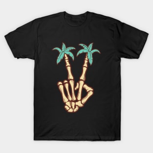 Palm Tree Skeleton Hand Peace Sign T-Shirt